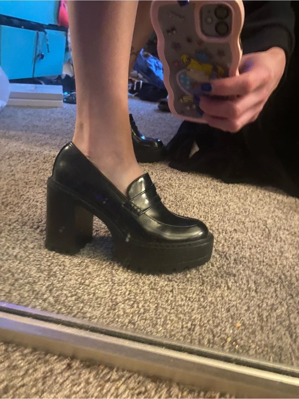 Steve Madden Kimberley Black Patent Platform Penny Loafers Size 7
